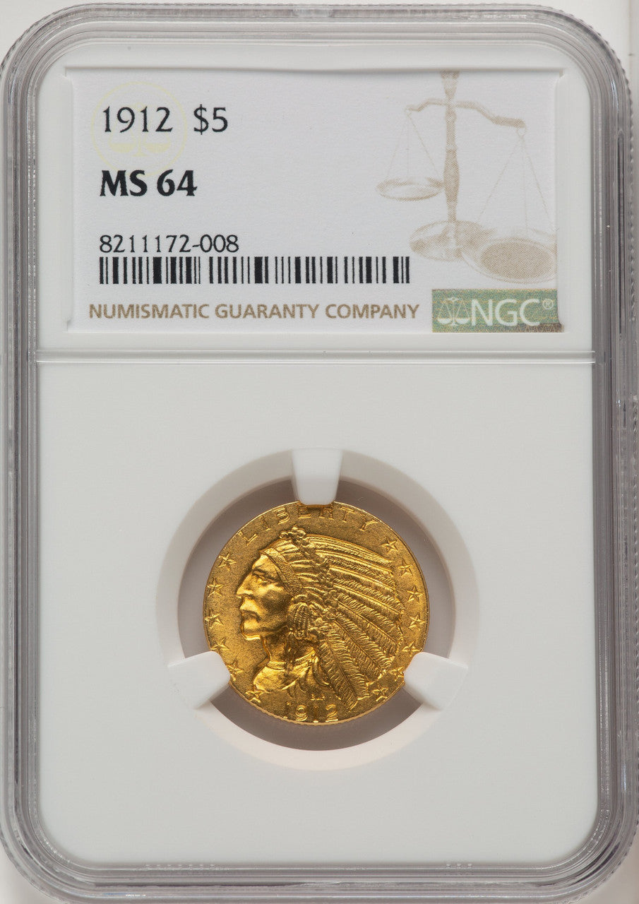 1912 $5 Indian Half Eagle NGC MS64 (774226014)