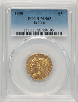 1908 $5 Indian Indian Half Eagle PCGS MS63 (774225046)