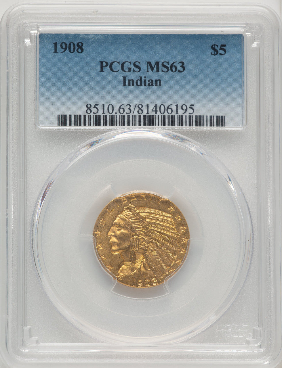 1908 $5 Indian Indian Half Eagle PCGS MS63 (774225046)