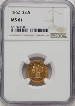 1862 $2.50 Liberty Quarter Eagle NGC MS61 (774226011)