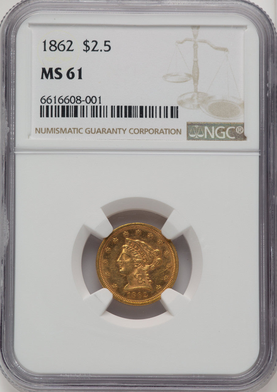 1862 $2.50 Liberty Quarter Eagle NGC MS61 (774226011)