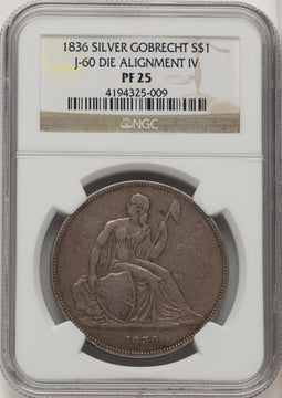 1836 Name on Base Judd-60 Restrike Pollock-65 R.5 Gobrecht Dollar NGC VF25