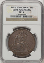 1836 Name on Base Judd-60 Restrike Pollock-65 R.5 Gobrecht Dollar NGC VF25