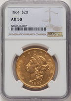 1864 $20 Liberty Double Eagle NGC AU58 (774226009)