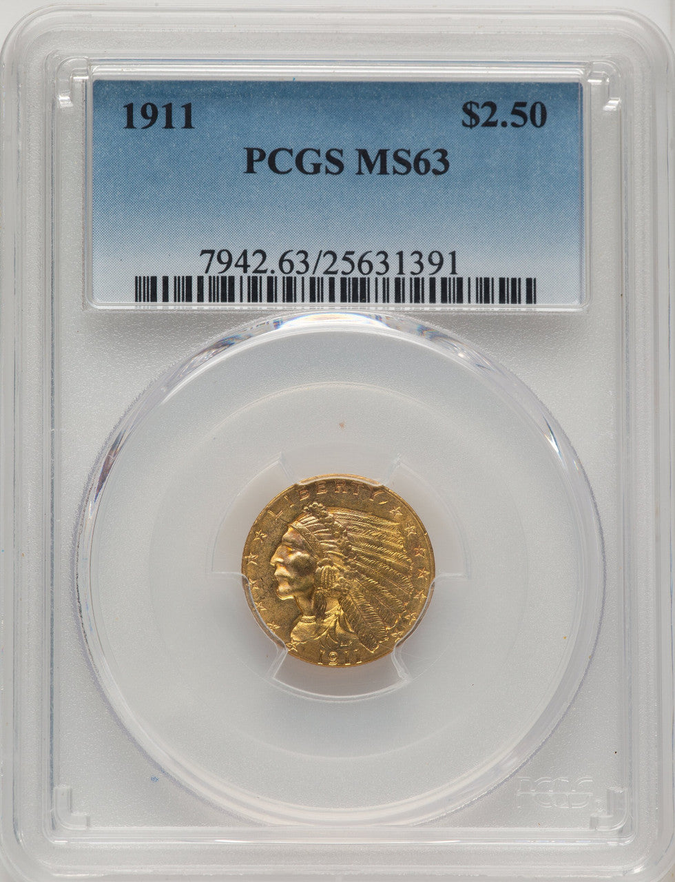 1911 $2.50 Indian Quarter Eagle PCGS MS63 (774243007)
