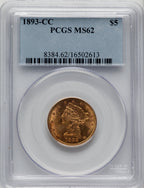 1893-CC $5 Liberty Half Eagle PCGS MS62