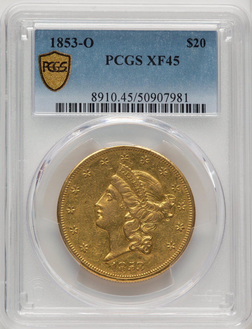 1853-O $20 Liberty Double Eagle PCGS XF45