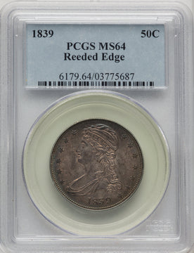 1839 50C REED EDGE Reeded Edge Half Dollar PCGS MS64