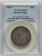 1839 50C REED EDGE Reeded Edge Half Dollar PCGS MS64