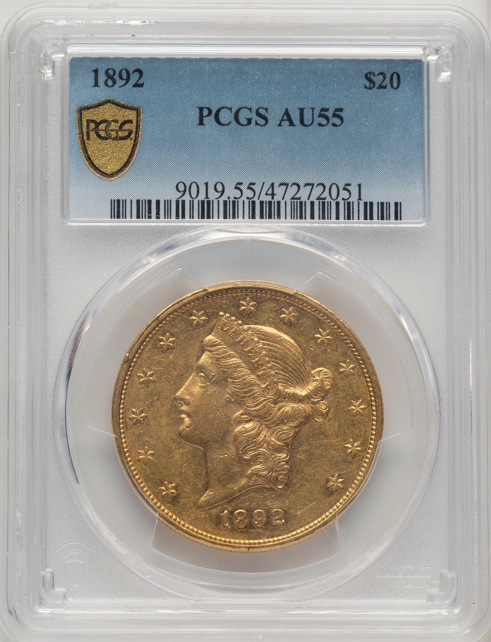 1892 $20 Liberty Double Eagle PCGS AU55 (774226010)