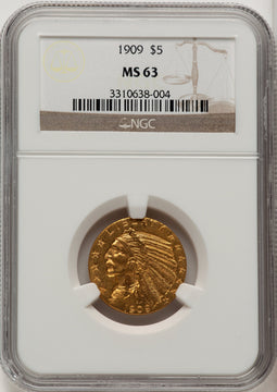 1909 $5 Indian Half Eagle NGC MS63 (774100045)