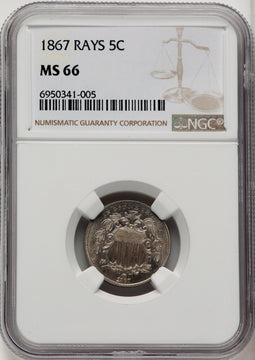 1867 5C RAYS Shield Nickel NGC MS66 (773972001)
