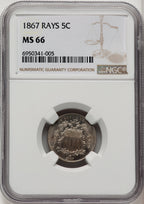 1867 5C RAYS Shield Nickel NGC MS66 (773972001)