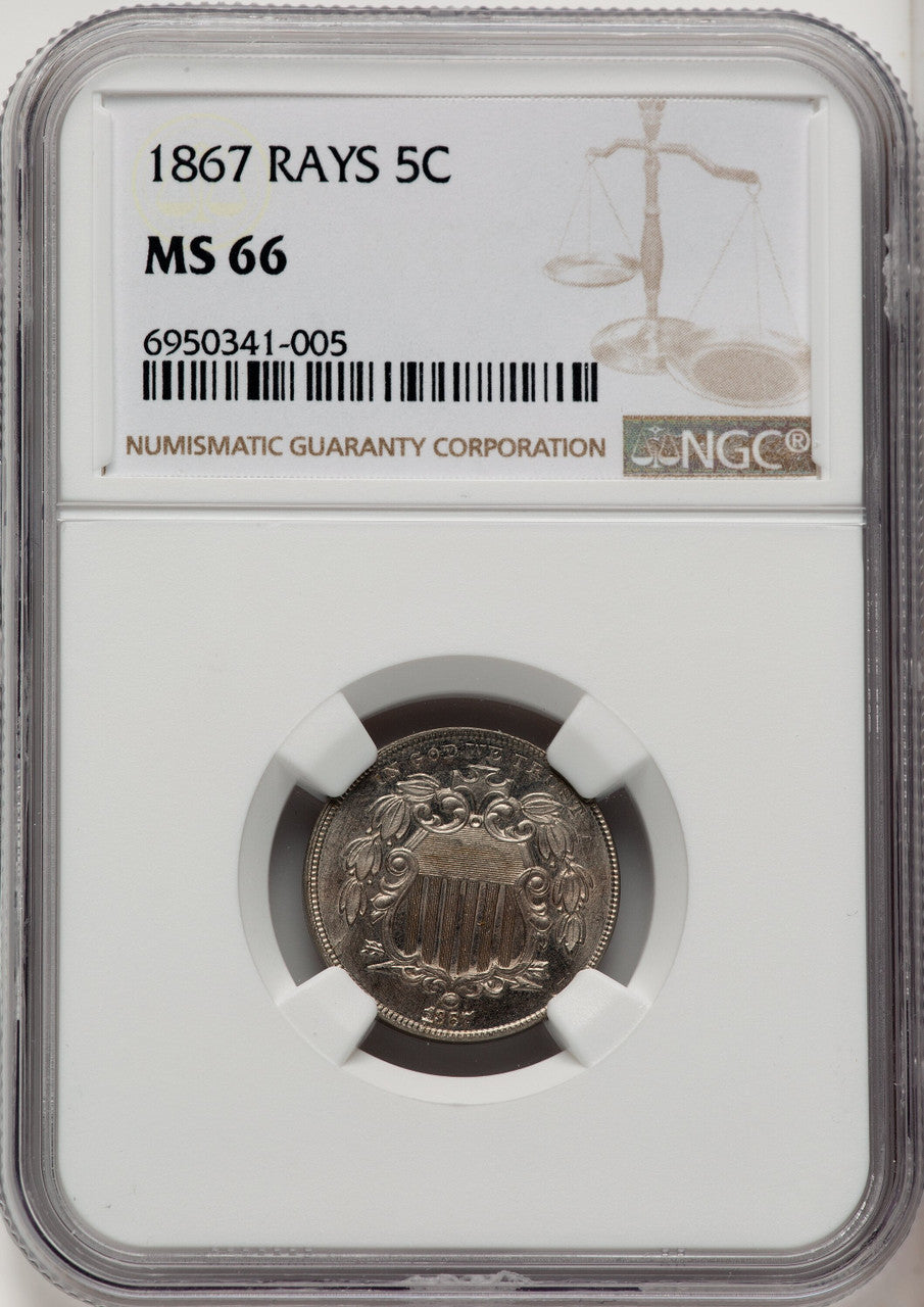 1867 5C RAYS Shield Nickel NGC MS66 (773972001)