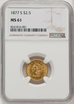 1877-S $2.50 Liberty Quarter Eagle NGC MS61 (772673018)