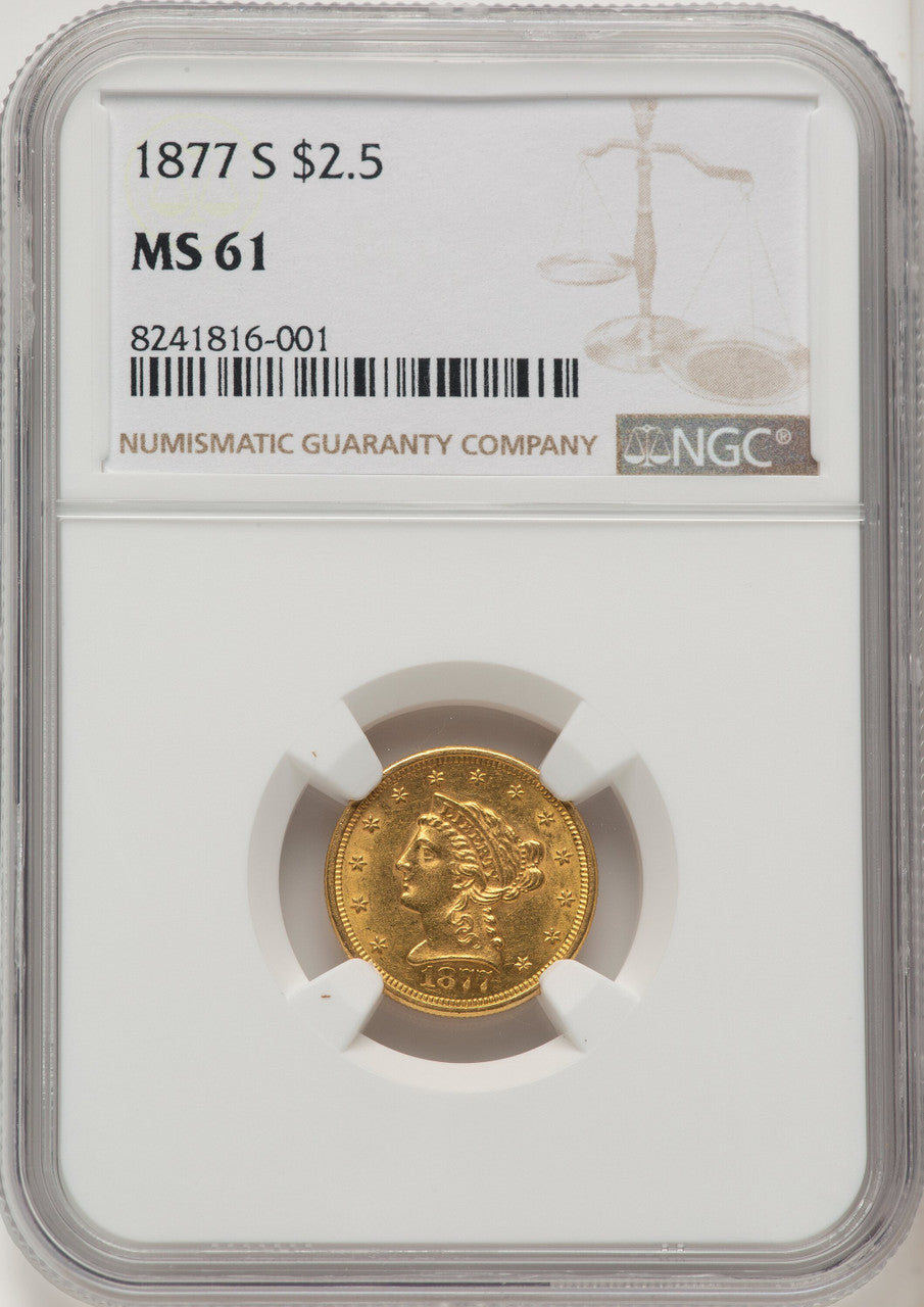 1877-S $2.50 Liberty Quarter Eagle NGC MS61 (772673018)