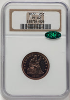 1877 25C CAC Proof Seated Quarter NGC PR62