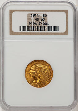 1914 $5 Indian Half Eagle NGC MS63