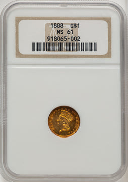 1888 G$1 Brown Label Gold Dollar NGC MS61