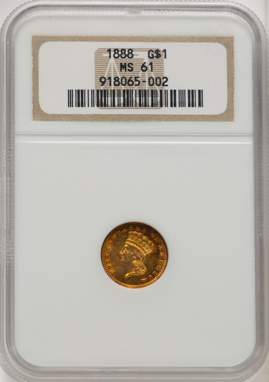 1888 G$1 Brown Label Gold Dollar NGC MS61