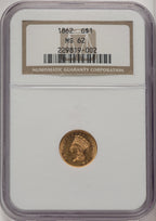 1862 G$1 Brown Label Gold Dollar NGC MS62