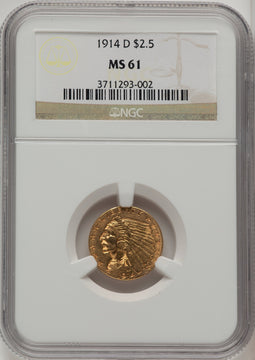 1914-D $2.50 Indian Quarter Eagle NGC MS61 (507012001)