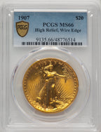 1907 $20 Wire Rim Blue Gradient High Relief Double Eagle PCGS MS66