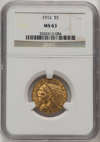 1912 $5 Indian Half Eagle NGC MS63 (520445032)