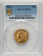 1913 $5 Indian Half Eagle PCGS MS63 (774313003)