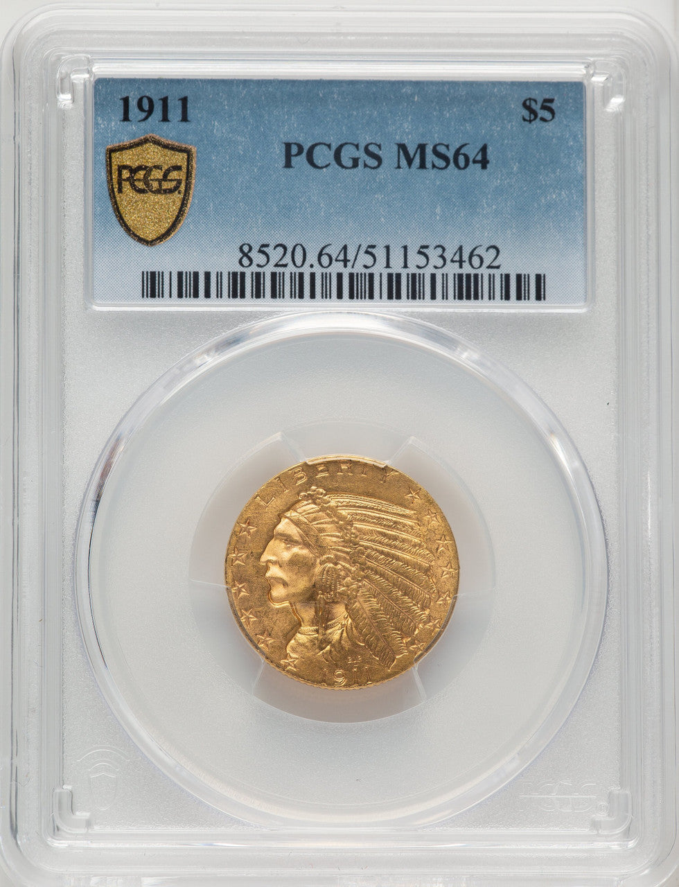 1911 $5 Indian Half Eagle PCGS MS64 (774313016)