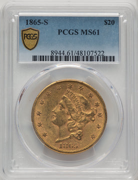 1865-S $20 Liberty Double Eagle PCGS MS61