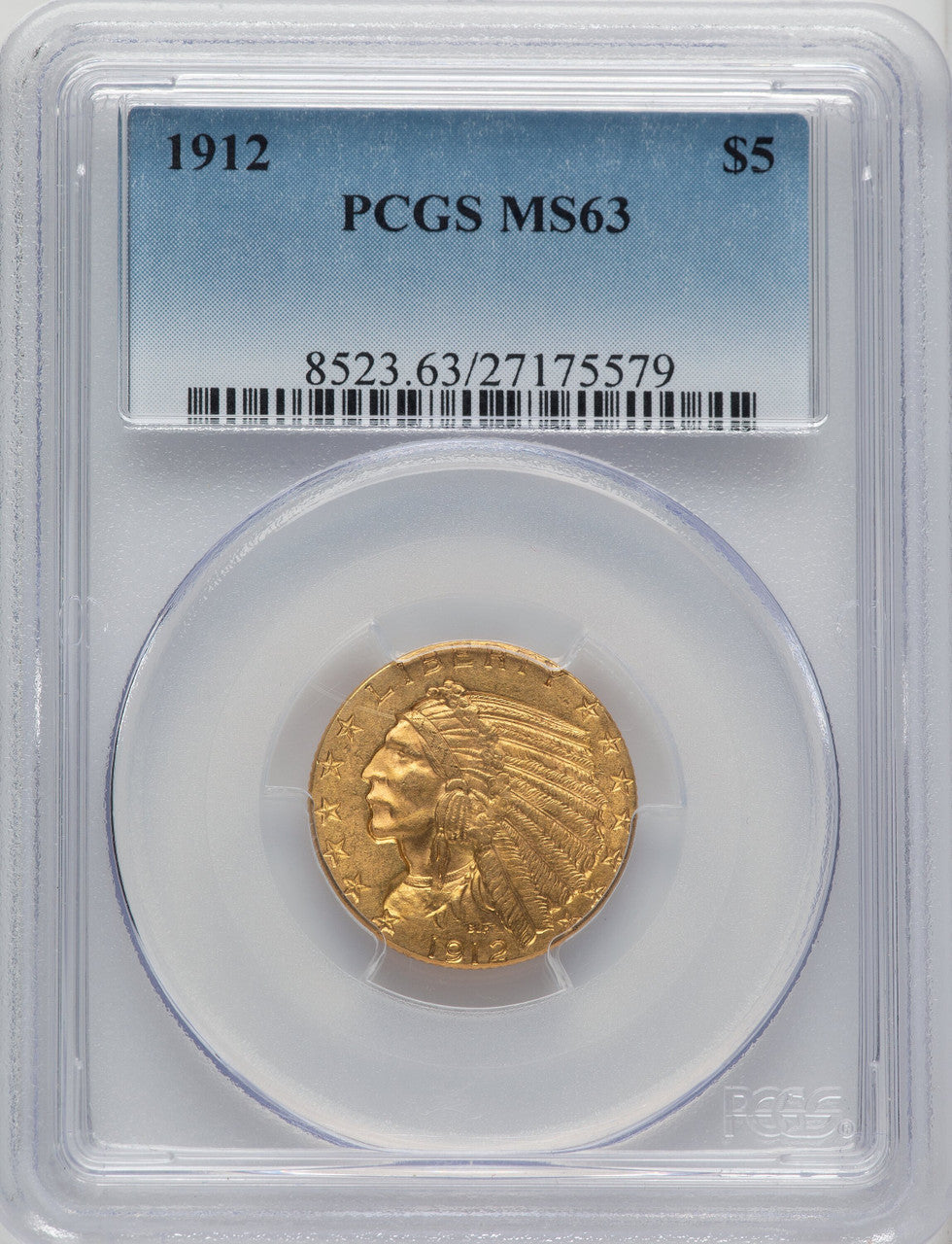 1912 $5 Indian Half Eagle PCGS MS63 (774274010)