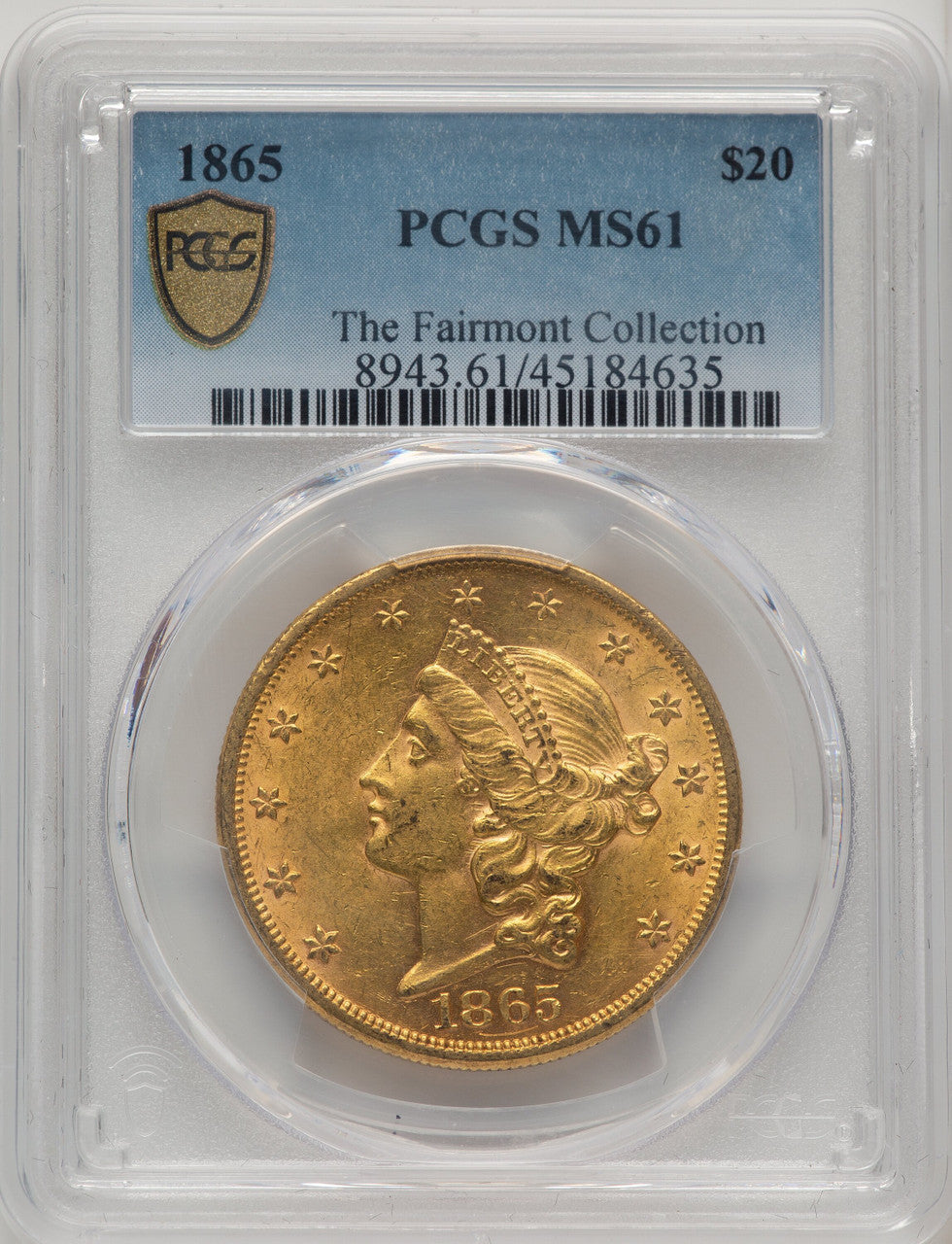 1865 $20 Liberty Double Eagle PCGS MS61