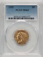 1915 $5 Indian Half Eagle PCGS MS63 (520445004)