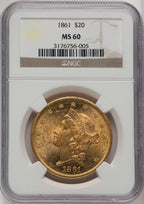 1861 $20 Liberty Double Eagle NGC MS60 (520445002)