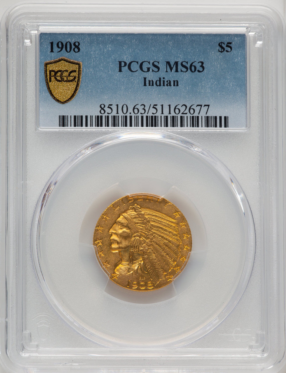 1908 $5 Indian Indian Half Eagle PCGS MS63 (774318017)