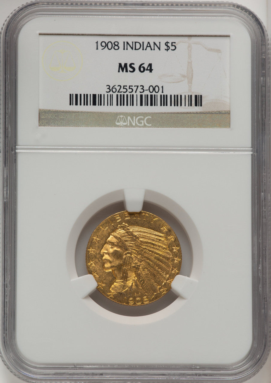1908 $5 Indian Indian Half Eagle NGC MS64 (520445007)