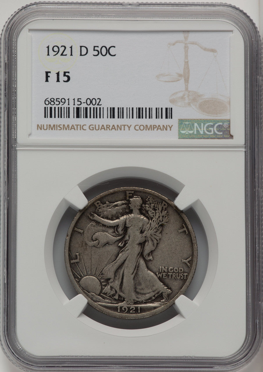 1921-D 50C Walking Liberty Half Dollar NGC 15