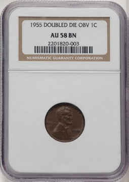 1955 1C Doubled Die Obverse FS-101 BN Lincoln Cent NGC AU58 (774193055)