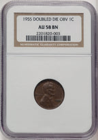 1955 1C Doubled Die Obverse FS-101 BN Lincoln Cent NGC AU58 (774193055)