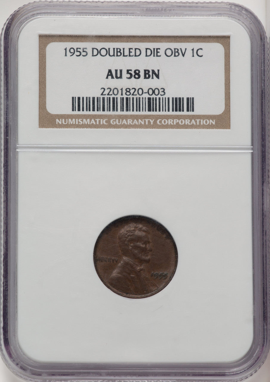 1955 1C Doubled Die Obverse FS-101 BN Lincoln Cent NGC AU58 (774193055)