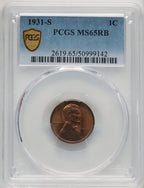 1931-S 1C RB Lincoln Cent PCGS MS65