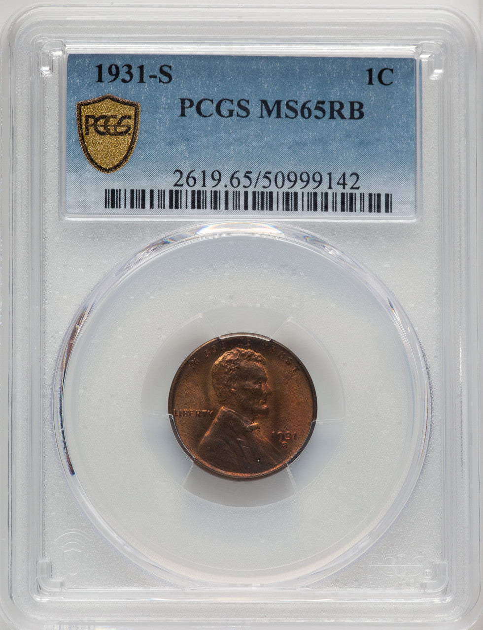 1931-S 1C RB Lincoln Cent PCGS MS65
