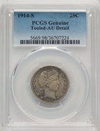 1914-S 25C Barber Quarter Genuine PCGS AU50