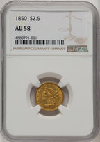 1850 $2.50 Liberty Quarter Eagle NGC AU58 (774193133)