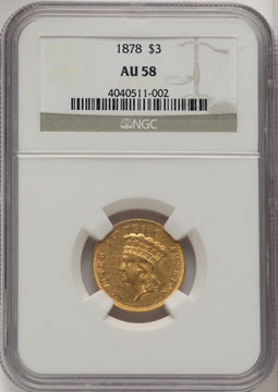 1878 $3 Three Dollar Gold Pieces NGC AU58 (774193138)