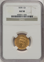 1878 $3 Three Dollar Gold Pieces NGC AU58 (774193138)