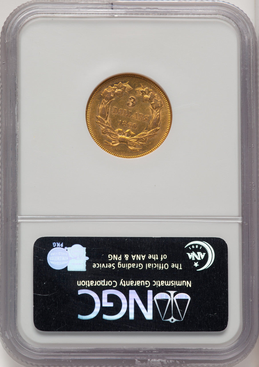 1860 $3 Three Dollar Gold Pieces NGC AU58