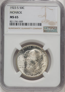 1923-S 50C Monroe Commemorative Silver NGC MS65