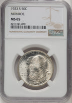 1923-S 50C Monroe Commemorative Silver NGC MS65